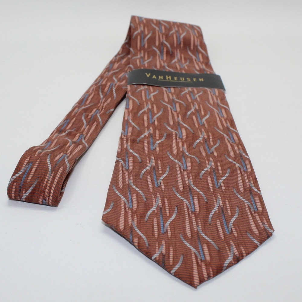 Van Heusen Mens Silk Necktie Ginger Orange Blue Geometric Abstract Pattern NEW - Picture 1 of 6
